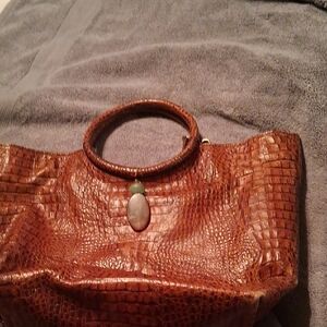 Tommy Bahama Elegant Brown Crocodile Pattern Handbag